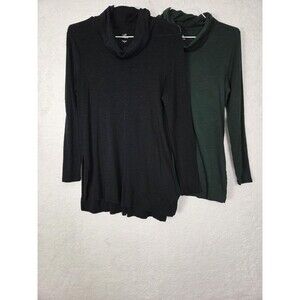 J Jill Tunic Top M Pima Cotton Cowl Neck LS Minimalist Lagenlook Lot of 2